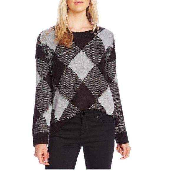 Vince Camuto Women's Fuzzy Argyle Sweater - Picture 1 of 6